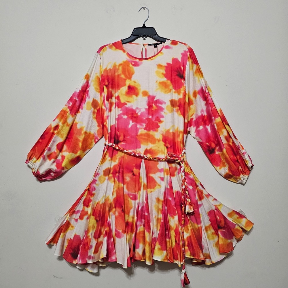 Alex Marie  Dress Size‎ 18 White Orange Floral Long Sleeves Braid Belt 825